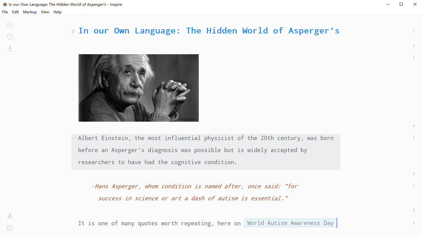 Inspire Writer Markdown allows you to add an image 