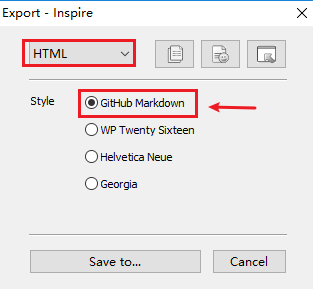 How to export your work from Inspire to GitHub Markdown format