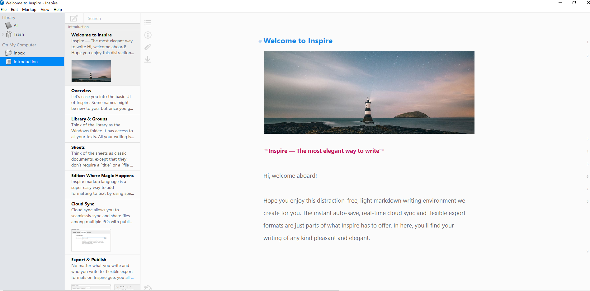 Inspire Writer Markdown Writing Editor