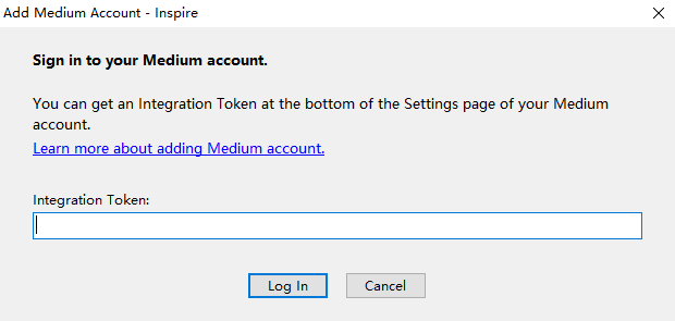 Provide Medium account integration token to Inspire